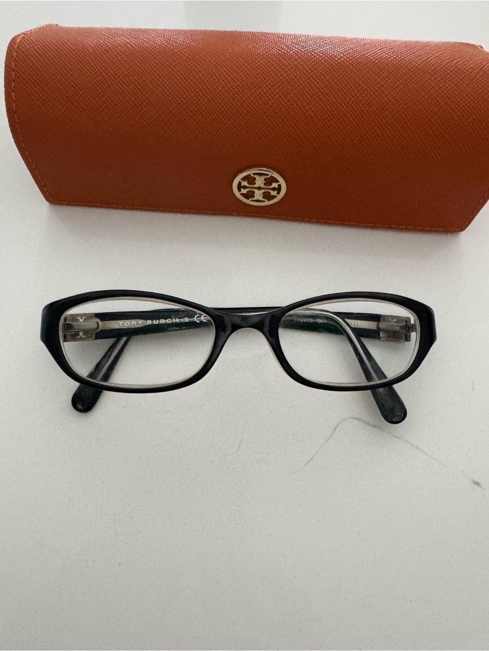 Tory Burch Black Rectangular Optical Glasses with Orange Logo Case